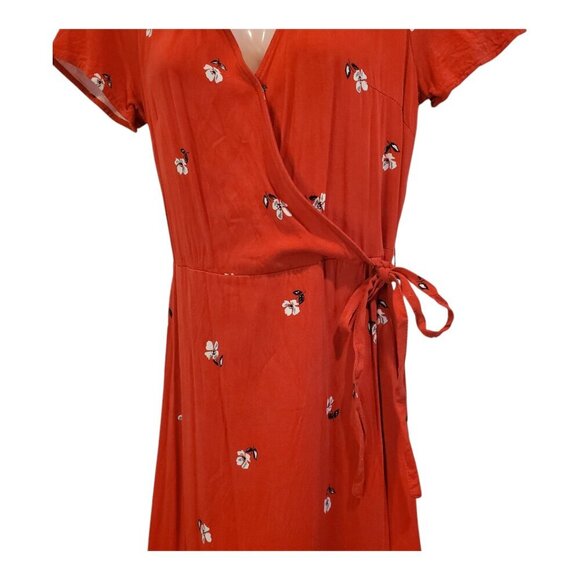 POPSUGAR SZ XS Red Floral Print Short-sleeve Faux Wrap Dress - Picture 4 of 10